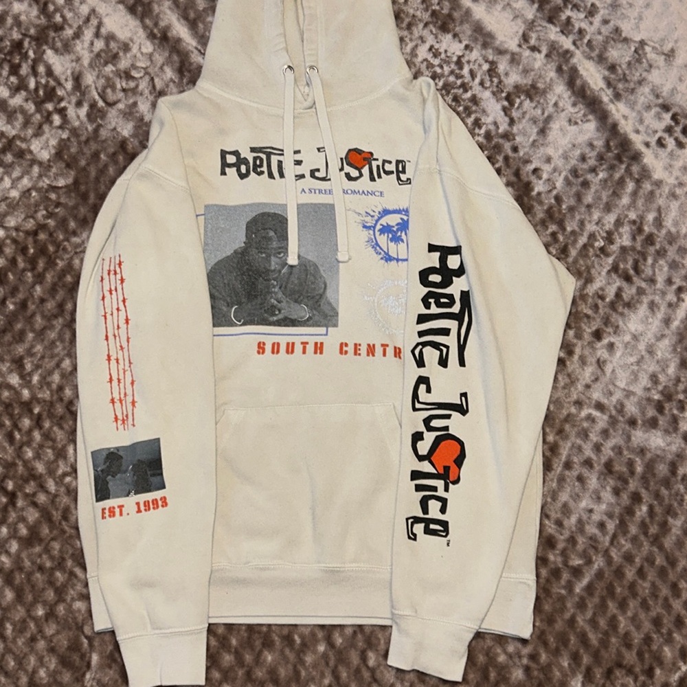 Preowned Tan Tupac Poetic Justice Men's Hoodie Sweatshirt SZ: M